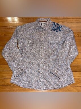 Vintage Panhandle Embroidered Rough Stock Western Pearl Snap Shirt Medium